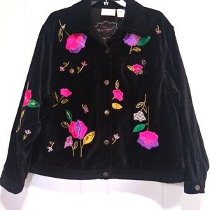 Susan Bristol Black Embroidered Velour Jacket